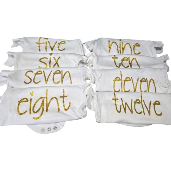 Seize The Moment JumpOff Jo Milestone Newborn Bodysuit Set Gold Glitter No Print - Picture 1 of 11